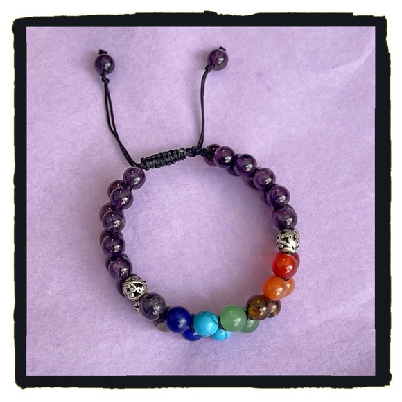 💕Beautiful Chakra Macrame Bracelet Adjustable Real Gemstones💕 - Picture 2 of 6